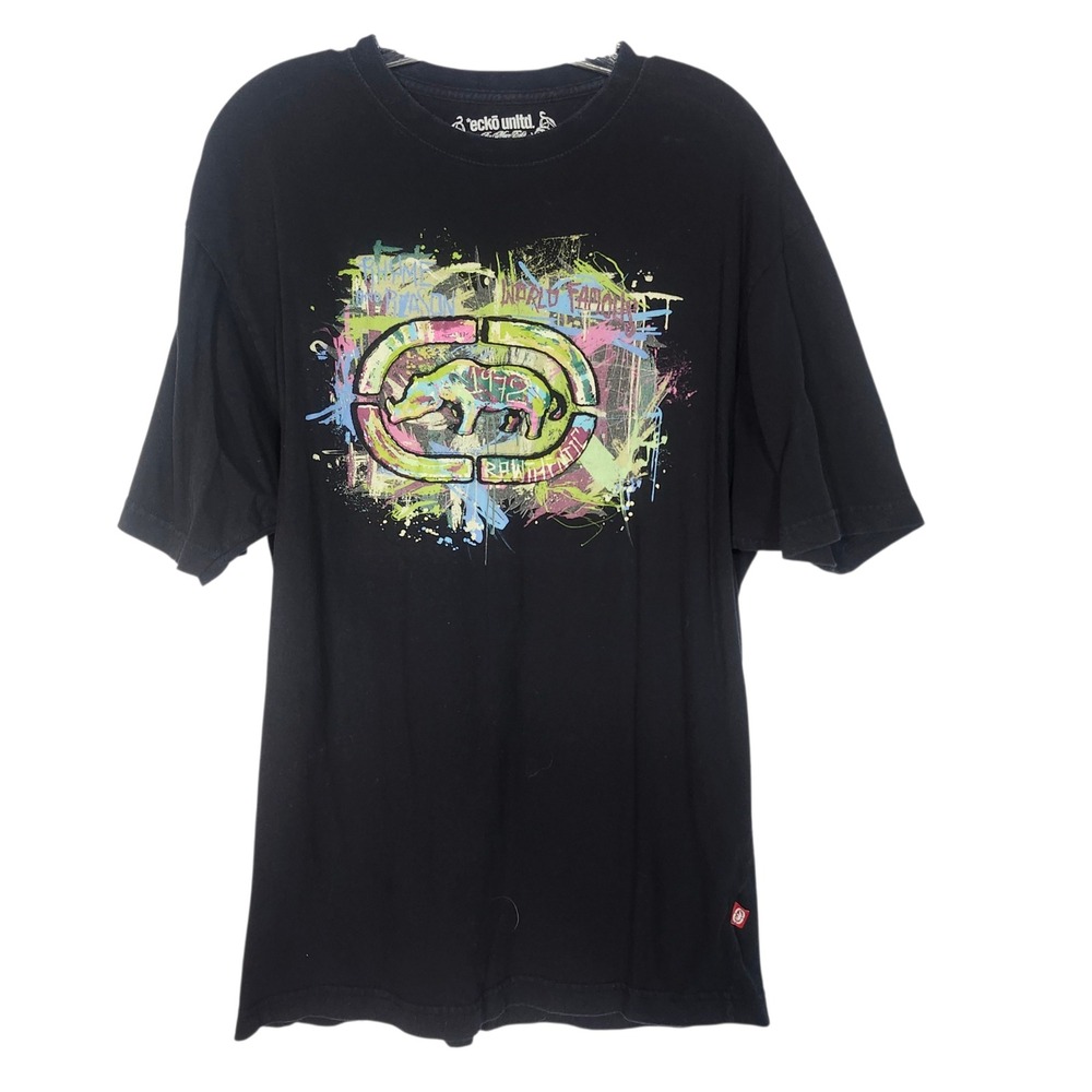 Vintage Y2K Ecko Unltd T-Shirt Mens XL Black Graffiti Rhino Graphic Streetwear